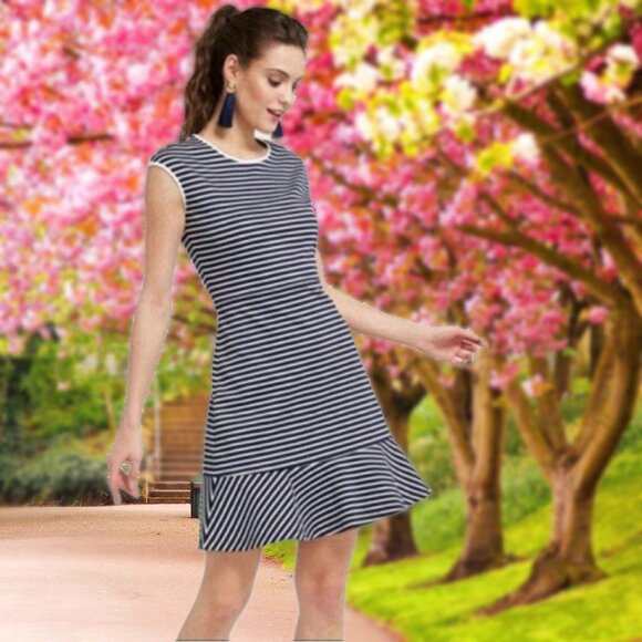 Draper James A-Line Mini Dress Sleeveless Striped Ruffle Hem Nassau Stretch XXL - Picture 1 of 13